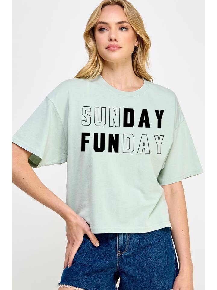 COLORBEAR - Wholesale T-Shirt (Graphic) - Women's - Sunday Funday Graphic Relaxed Crop Top2