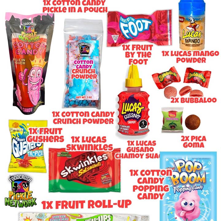 Food Crush Corp - Wholesale Hard Candy - 30 Pack Cotton Candy Pouch Pickle Kits Case- Food Crush