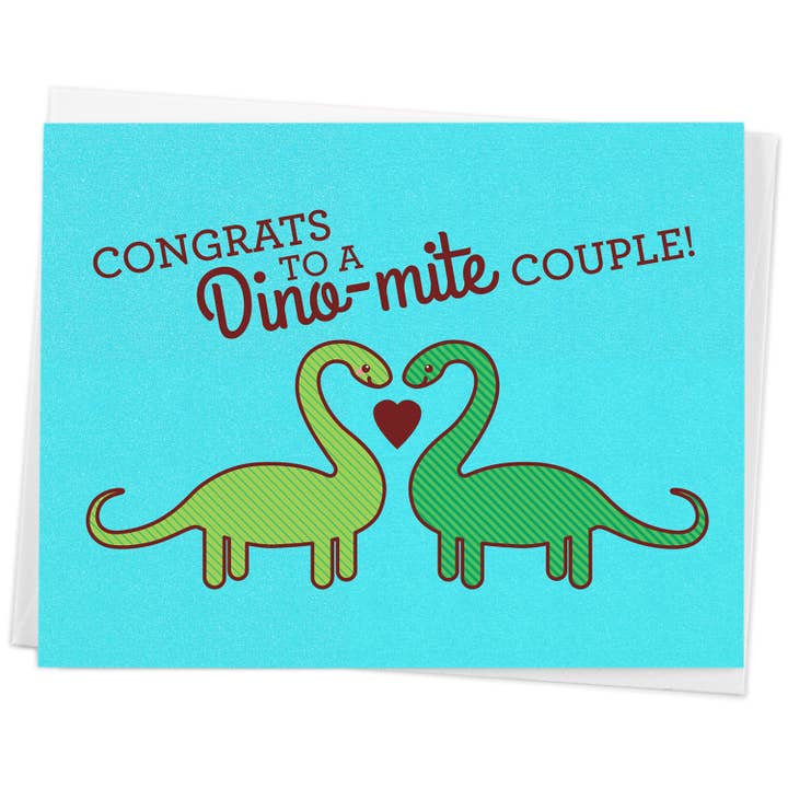 Tiny Bee Cards - Wholesale Wedding Card - Congrats to a Dino-mite Couple Dinosaur Wedding Card