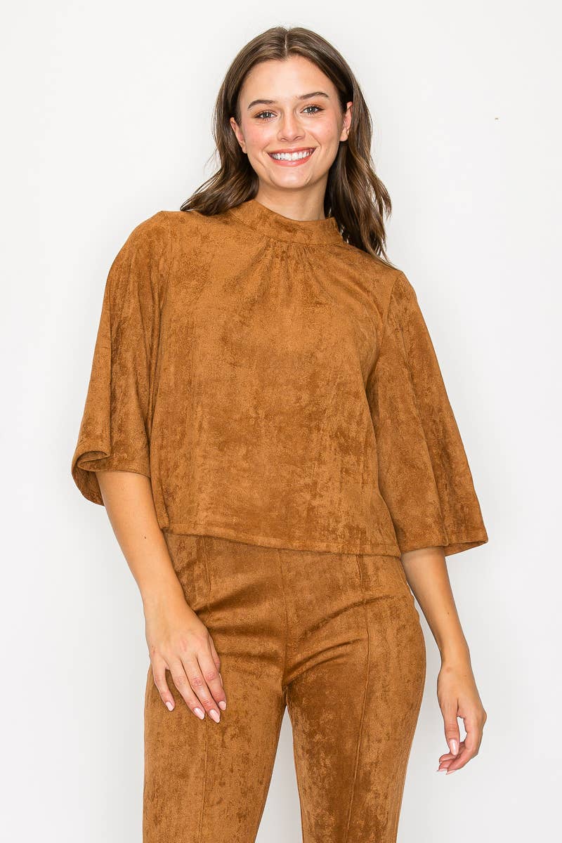 LoveWednesday - Wholesale Blouse - Women's - Bell sleeve camel suede top  - LWT1802 18