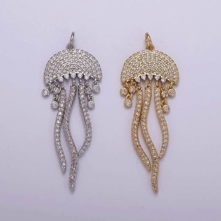 14K Gold Filled Jellyfish Charm Micro Pave Dangle Charm Ocean Lover Pendant Under The Sea Inspired Nautical, Beach Charms N-220 N-221 for wholesale on Faire