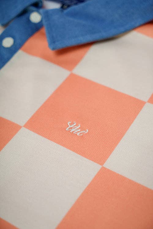 Zitrus-Orange Kariertes Polohemd aus Denim-Kragen für den Großhandel auf Faire6