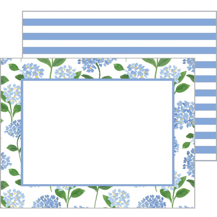 In Stock Flat Notecard Set of 10 | Blue Hydrangeas for wholesale by WH Hostess Social Stationery