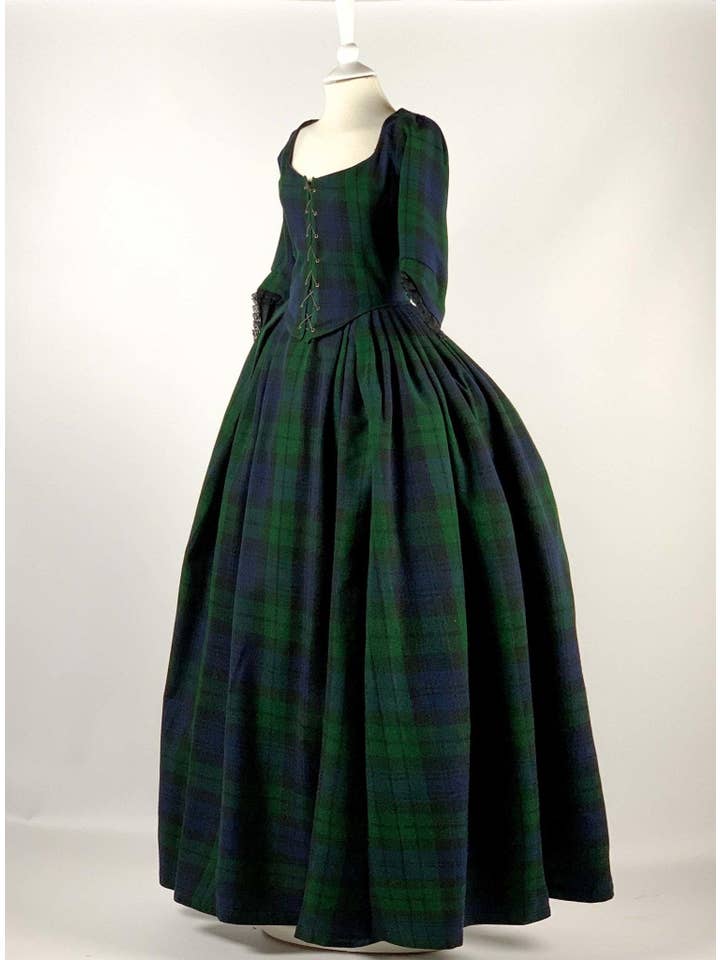 Atelier Serraspina - Wholesale Verkleedkleren - Dames - LOUISE, 18e-eeuwse jurk zwart horloge tartan