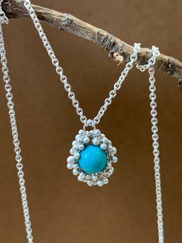 360 Degrees Caviar and Turquoise Solitaire Necklace for wholesale by YedOmi Jewelry