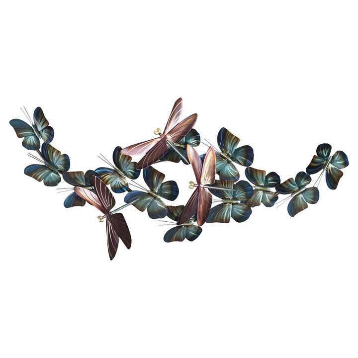 Copper Art - Wholesale Wall Accent - Dragonfly w/Butterflies Mxd Flght Sm (Stainless Steel)