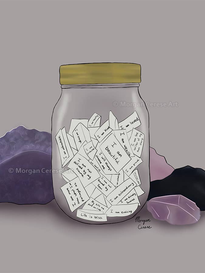 Spiritueller Kunstdruck „The Affirmation Jar“, 20,3 x 25,4 cm oder 11"x14" für den Großhandel von Morgan Cerese Art