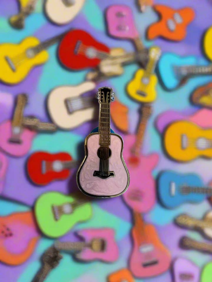 Guitar Pink Hard Enamel Pin for wholesale by Hype Pins