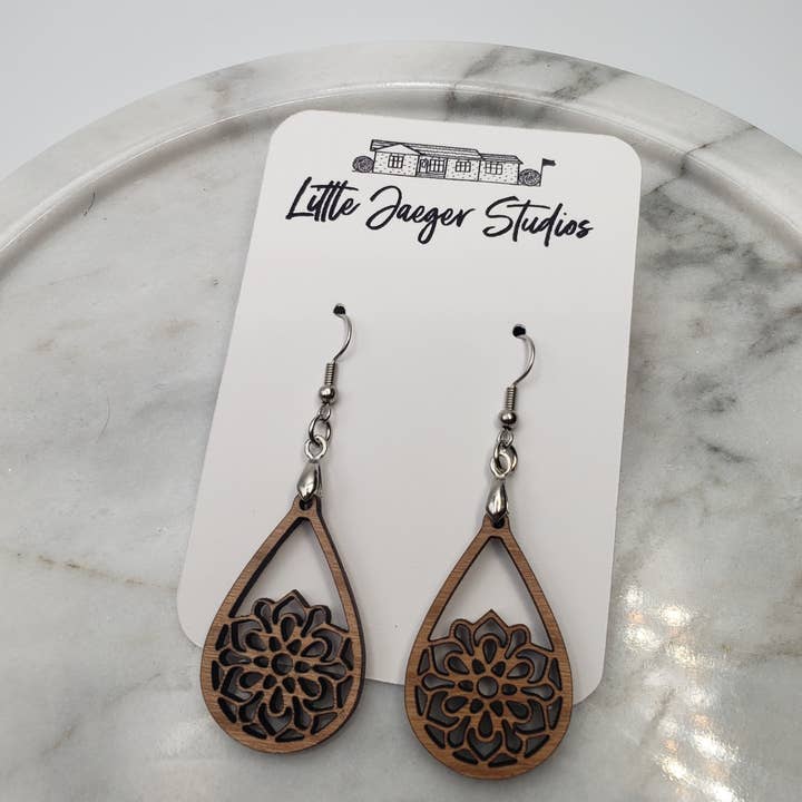 Little Jaeger Studios - Wholesale Dangle Earrings - Handmade Wooden Mandala Inspired Earrings