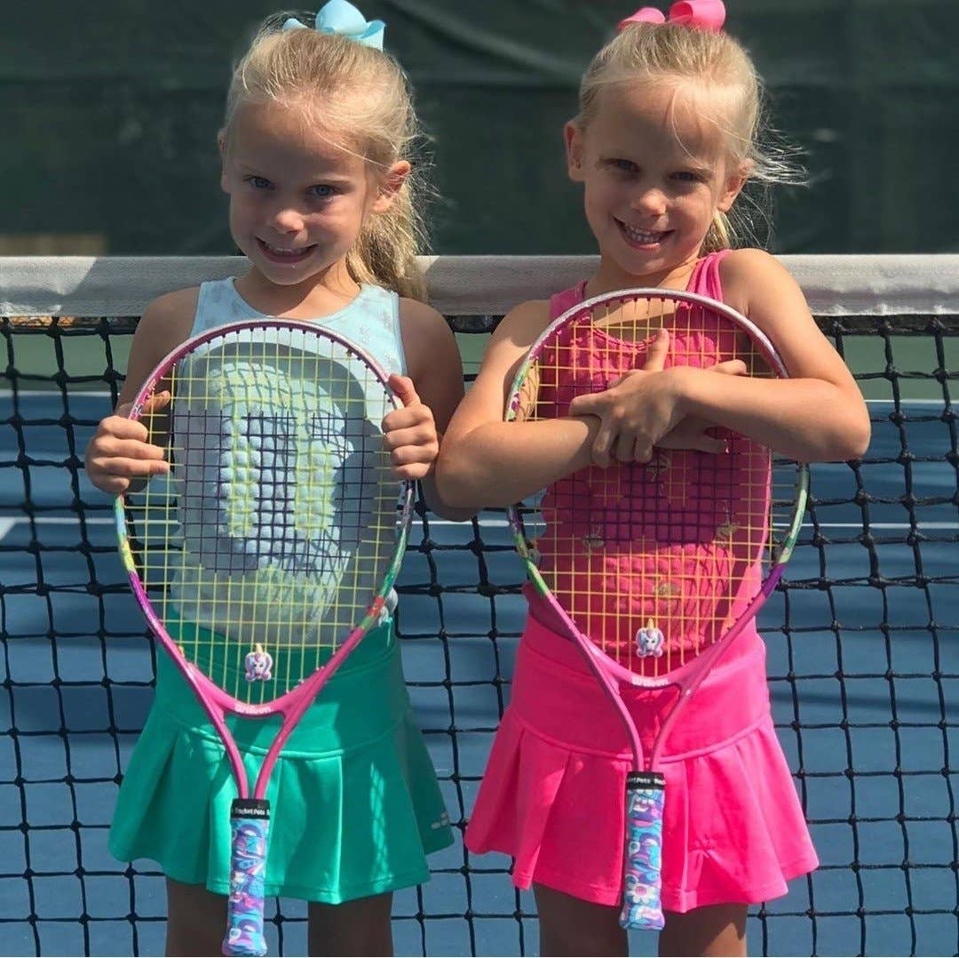 Racket Pets – Großhandel Sportliches Zubehör – Einhorn-Tennis-Übergriffband, pink/lila, mit passendem stoßdämpfendem Dämpfer für Tennisschläger3