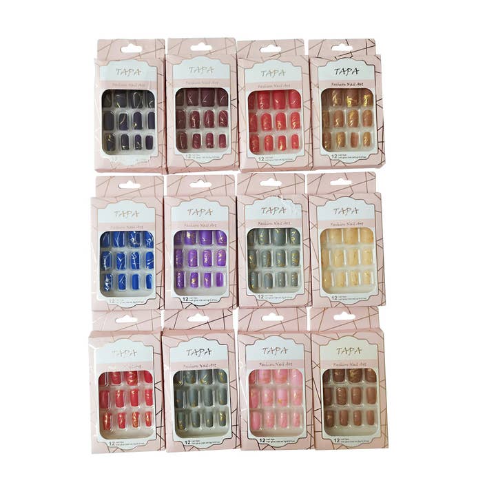 ASSORTED MULTI COLOR SQUARE FAKE NAIL SET 1112-76 (12PC) for wholesale on Faire