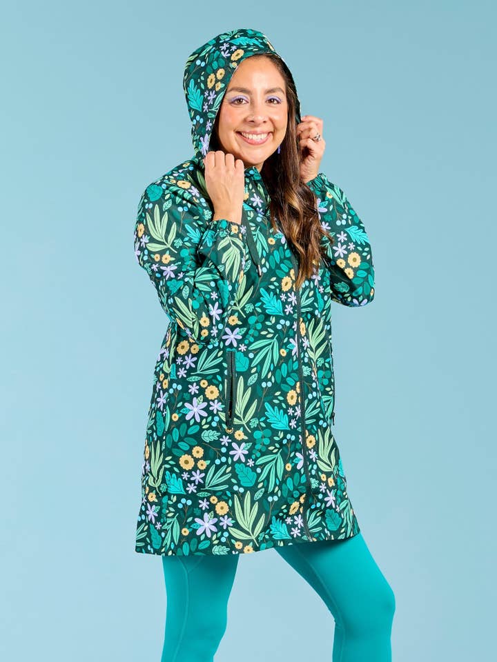 Blätter & Blüten Langmantel-Regenjacke für den Großhandel von Mama Movement