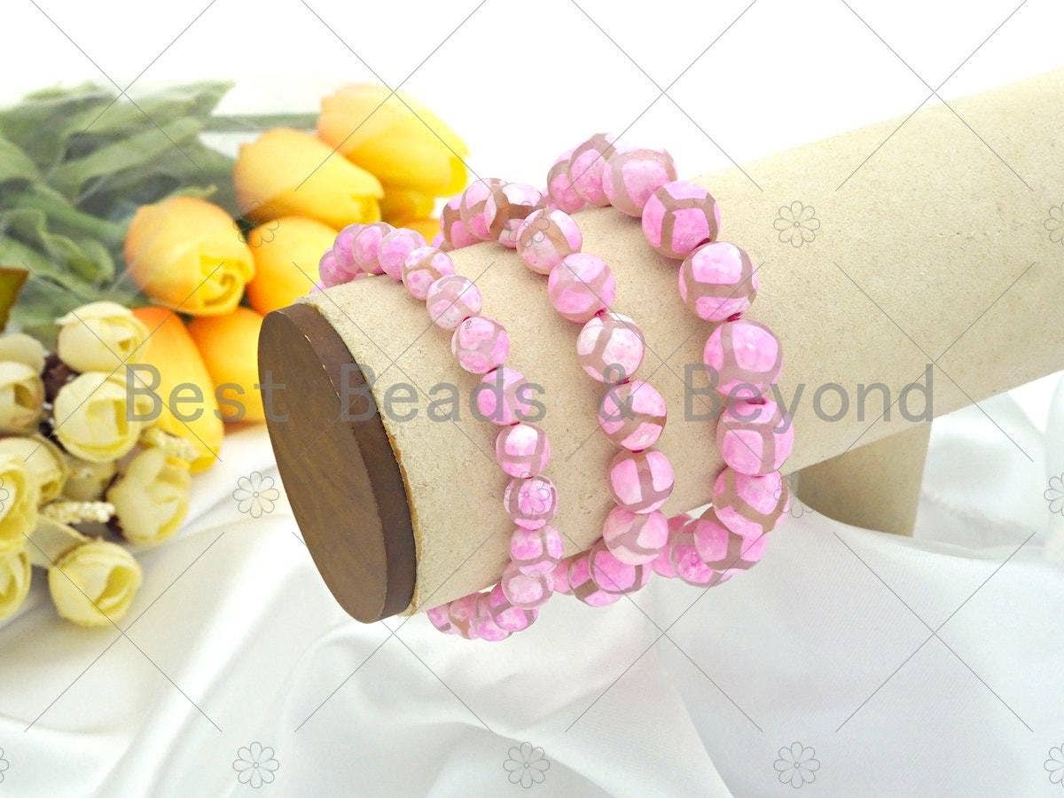 BestBeads&Beyond - Wholesale Armband met kralen - Roze Tibetaanse Agaat rekbare armband, Sku #U11270