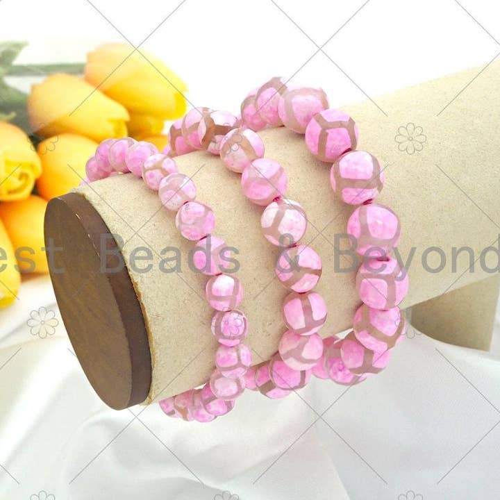 BestBeads&Beyond - Wholesale Armband met kralen - Roze Tibetaanse Agaat rekbare armband, Sku #U11270