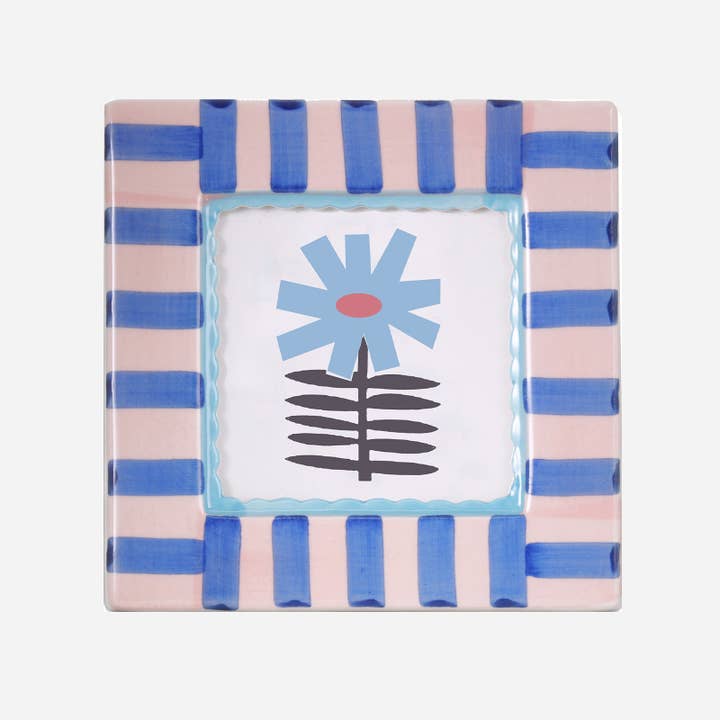 ChagoArt - Wholesale Picture Frame - Hand-painted Ceramic Photo Frame, Blue Stripe0