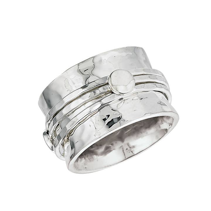 Sterling Multi Band Spinner with Circles for wholesale by Plata