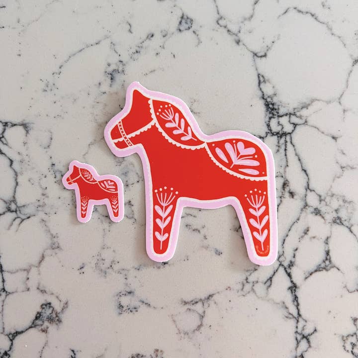 Nordic Nicole - Wholesale Sticker - Swedish Dala Horse Sticker (Red/Pink)2
