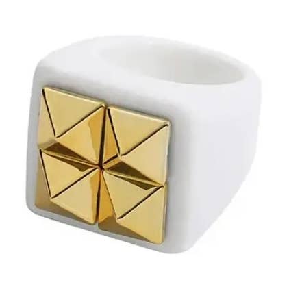 Resin Ring with Gold Geometric Studs Yellow White for wholesale by iconic mi