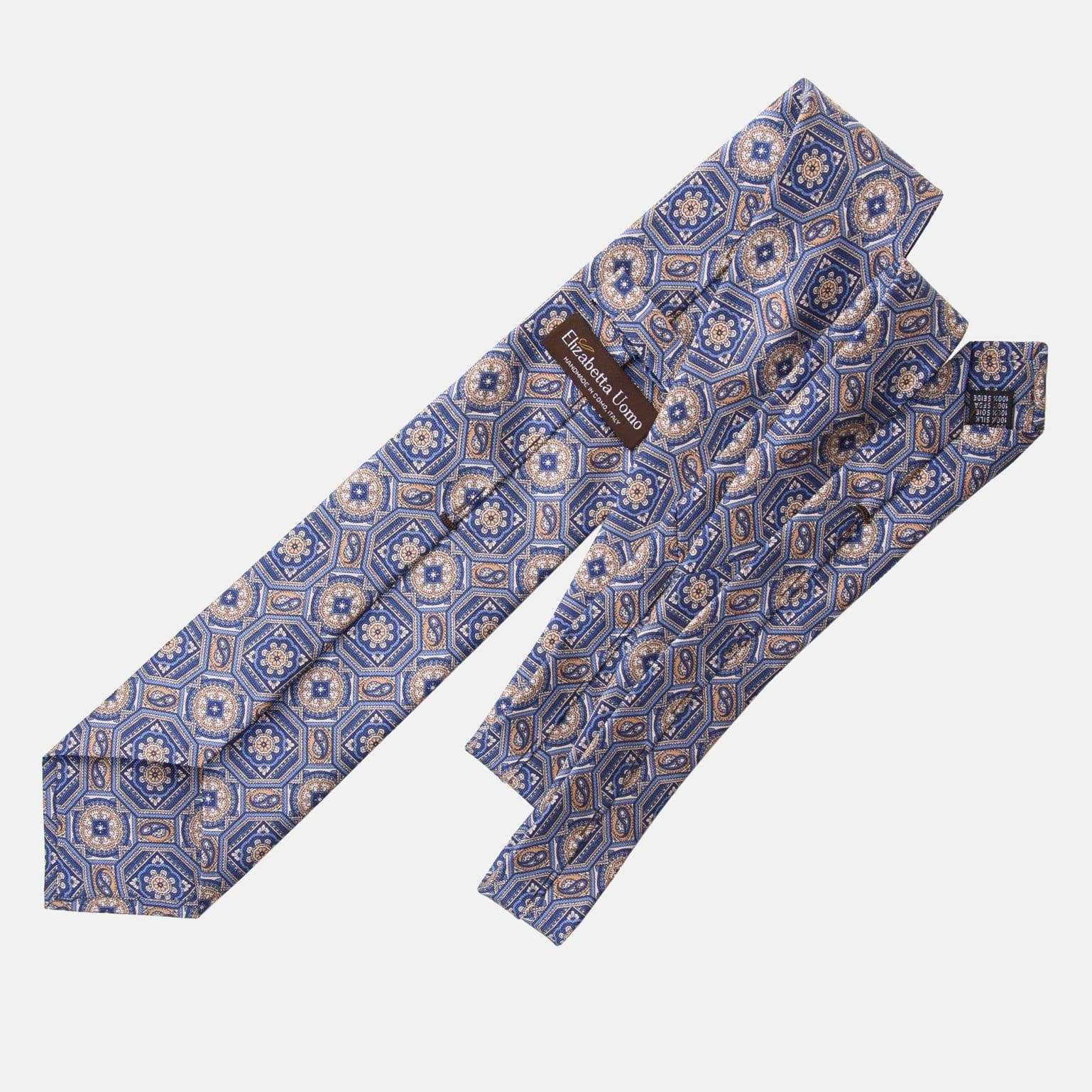 Elizabetta Made in Italy USA – Gravata - Homem por atacado – Mantova - Gravata de Seda Impressa - Azul (XL)1