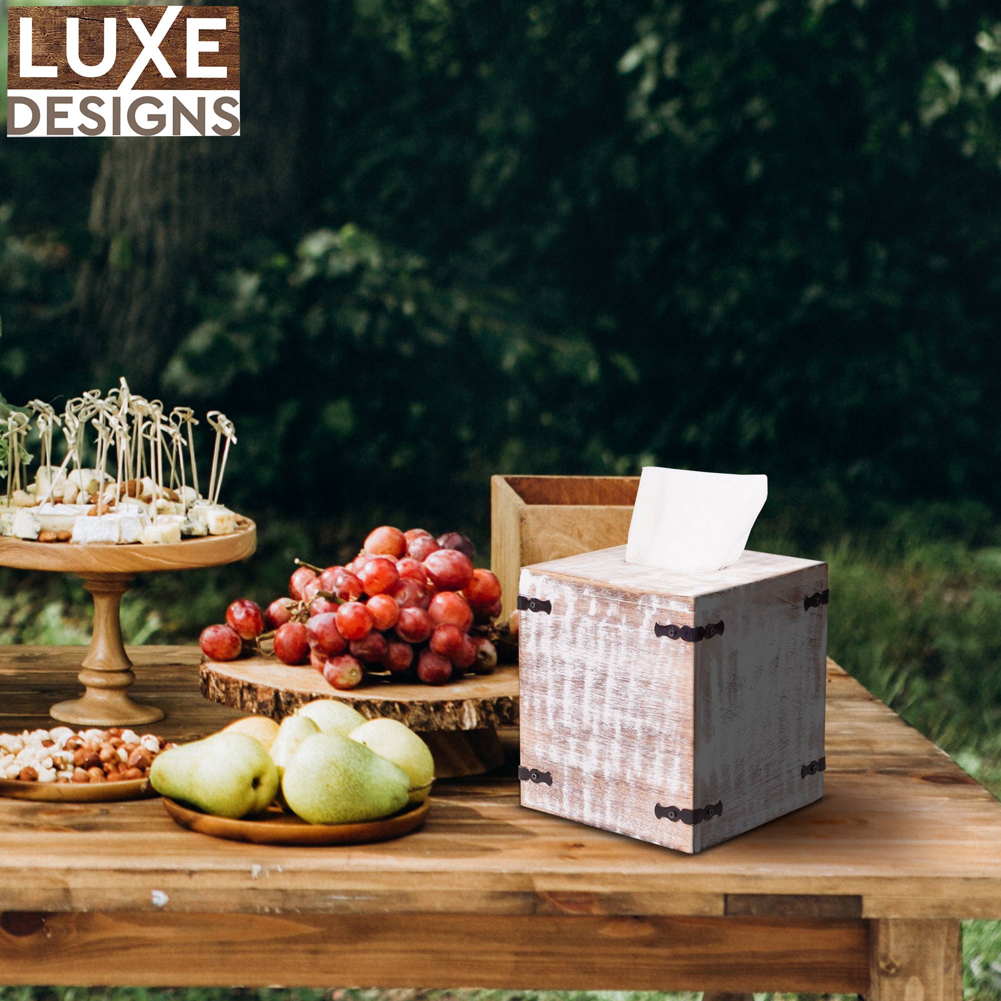 LuxeDesigns Co LLC - Wholesale Tissue Box - Rustic Wood Tissue Box w/ SlideOut Bottom-Square (Set of 2)1