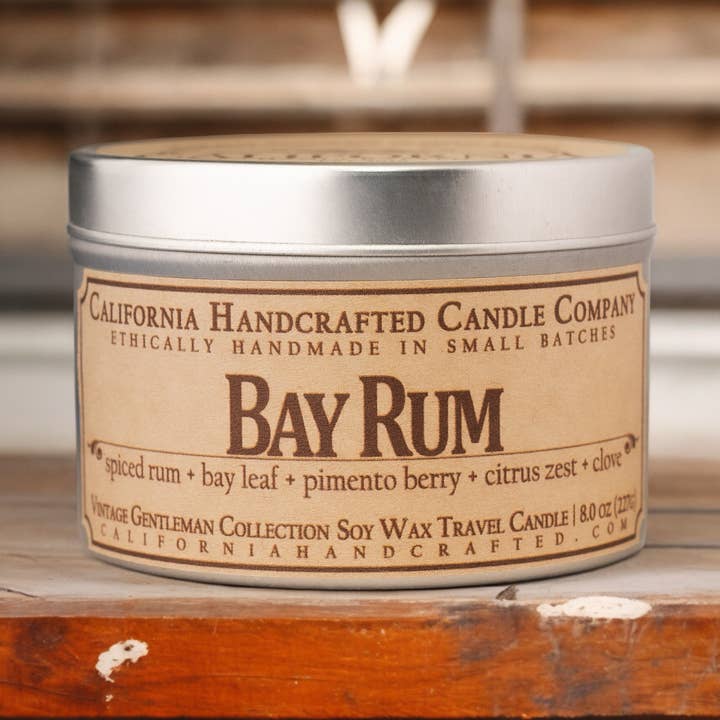Bay Rum Coconut Apricot Travel Candle for wholesale by California Handcrafted