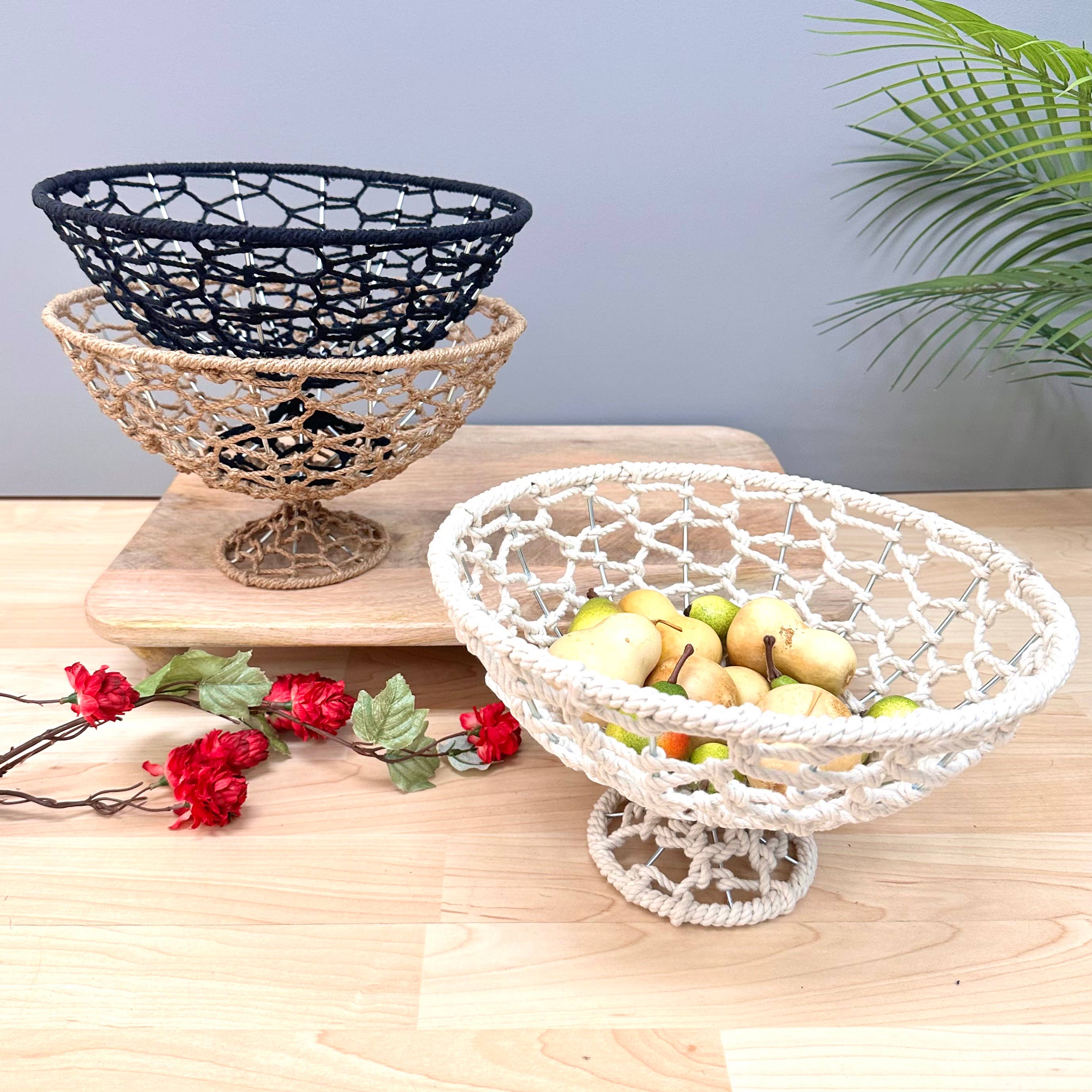 India Handicrafts Inc – Großhandel Korb – Jutegitter Runde Fußschalen (3er-Set)1