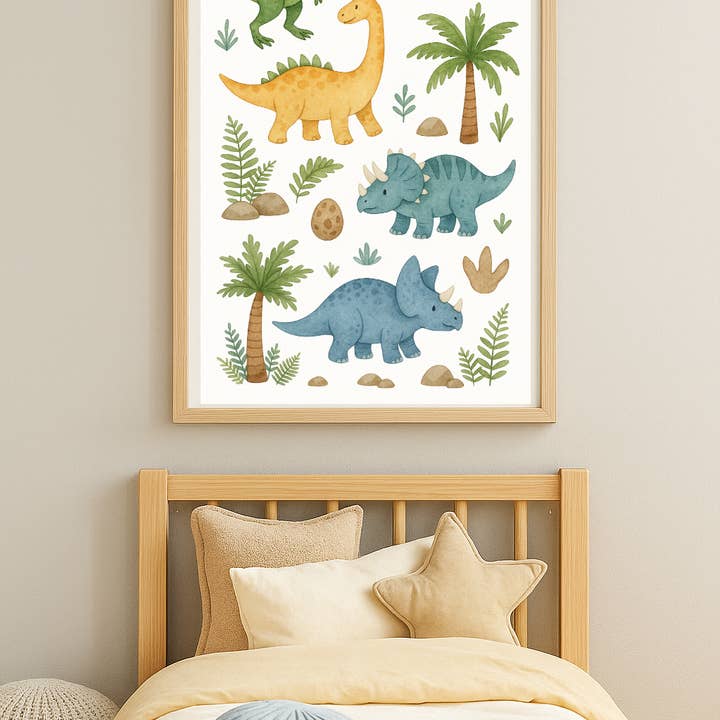 Dinosaur Wall Art for Kids – Watercolour Jurassic Poster with Triceratops & T-Rex for wholesale by WinsterCreations™