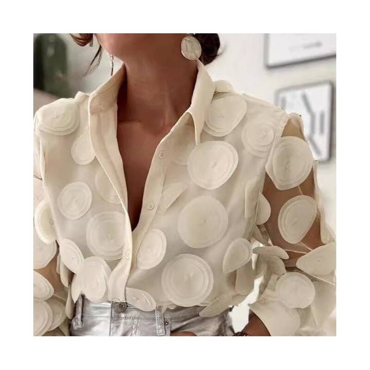 Embroidered Sheer Mesh Long Sleeve Top for wholesale by FurDecoration