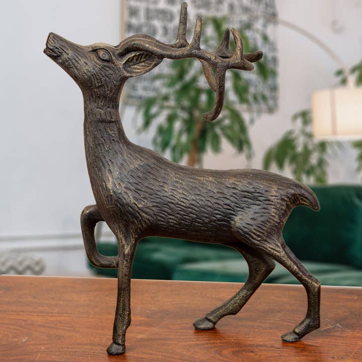 Rentier Figur. Männlich. Aluminium. Schwarz-Gold. für den Großhandel von Antikas