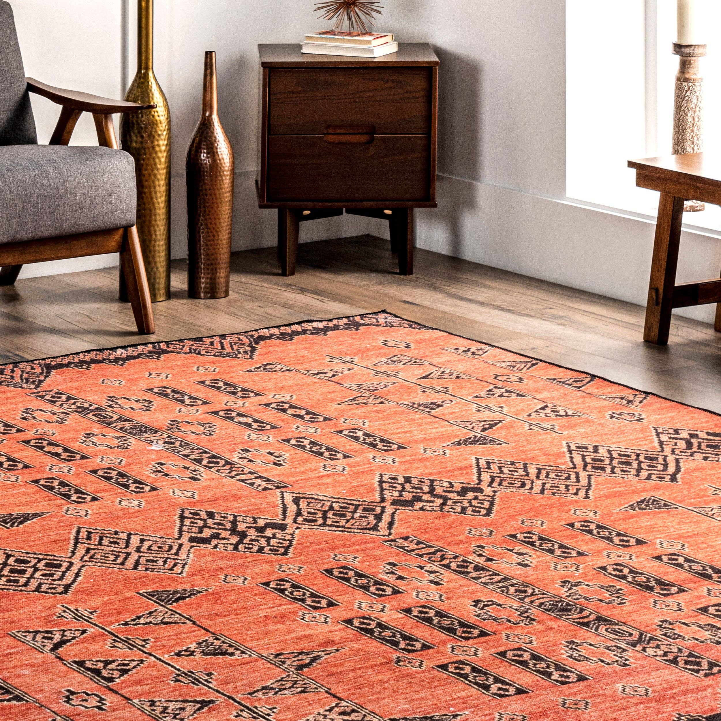 Rust Quincy Cotton-Blend Traditional Area Rug for wholesale on Faire10