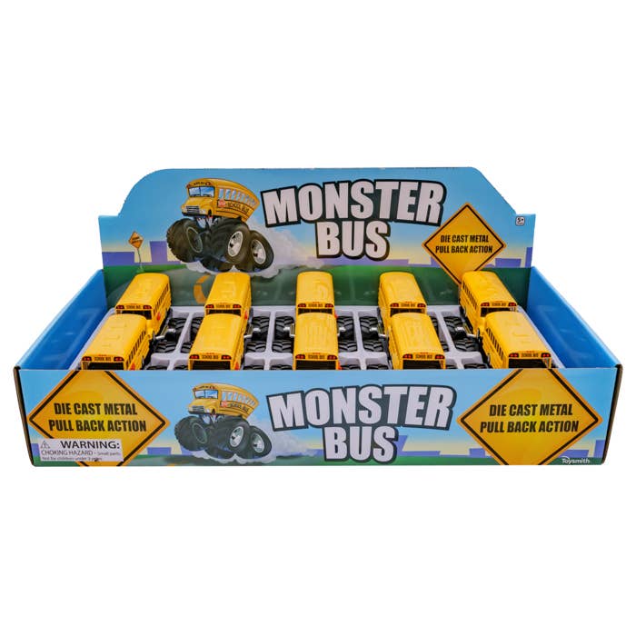 Toysmith - Wholesale Toy Car/Truck - Kids - Monster School Bus, Pull Back Action, Die-Cast