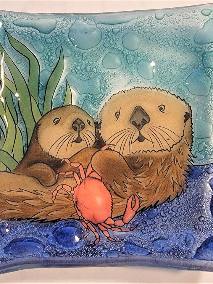 Sea Otter Family Square Plate / Dish for wholesale by Pampeana