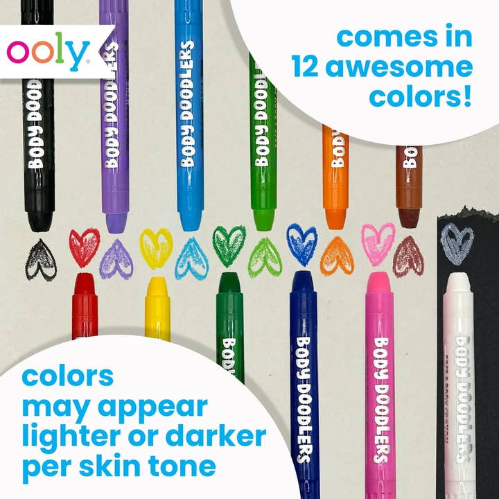 OOLY - Wholesale Face Paint/Play Makeup - Kids - Body Doodlers Face & Body Crayons - Set of 12 Colors