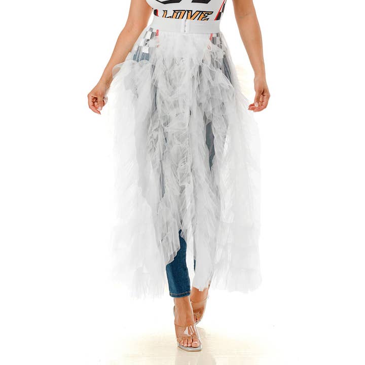 DORCAS - Wholesale Skirt - Women's - Plus Size Sheer Front Slit Ruffle Cover-Up Midi Skirt