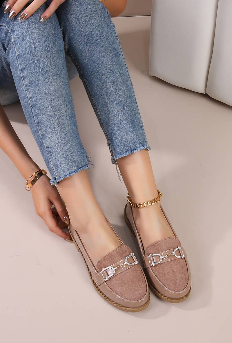 BELLICY / Cink-me - Wholesale Loafers - Dames - WE856-1, Loafers van suède/gelakt PU met dubbele 2