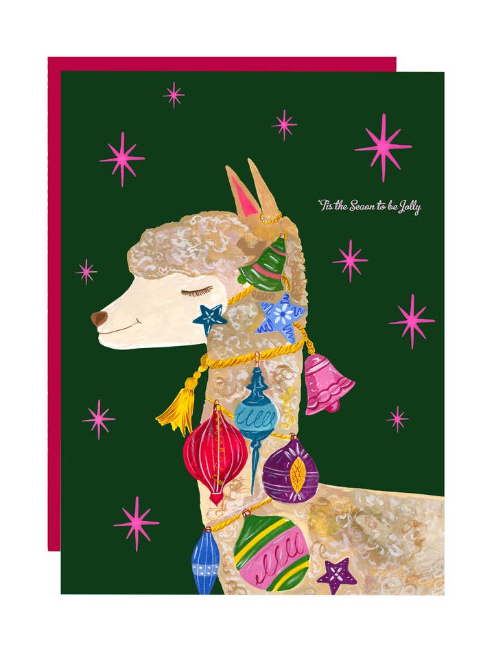 'Alpaca Bauble' Christmas Greetings Card for wholesale by Hutch Cassidy