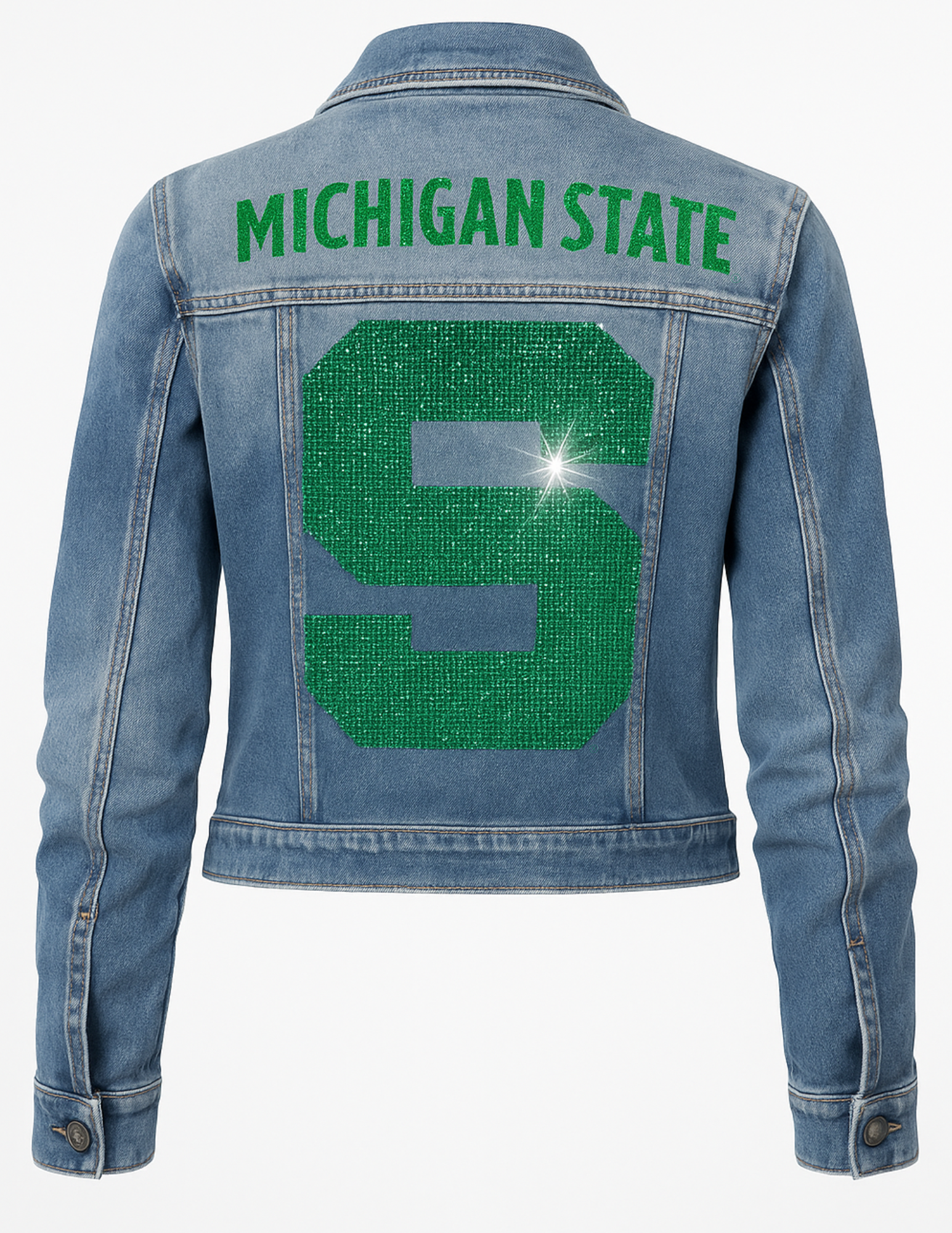 Moving Forward Designs - Wholesale Denim Jacket - Women's - Michigan State Block S Blue Denim Jacket1