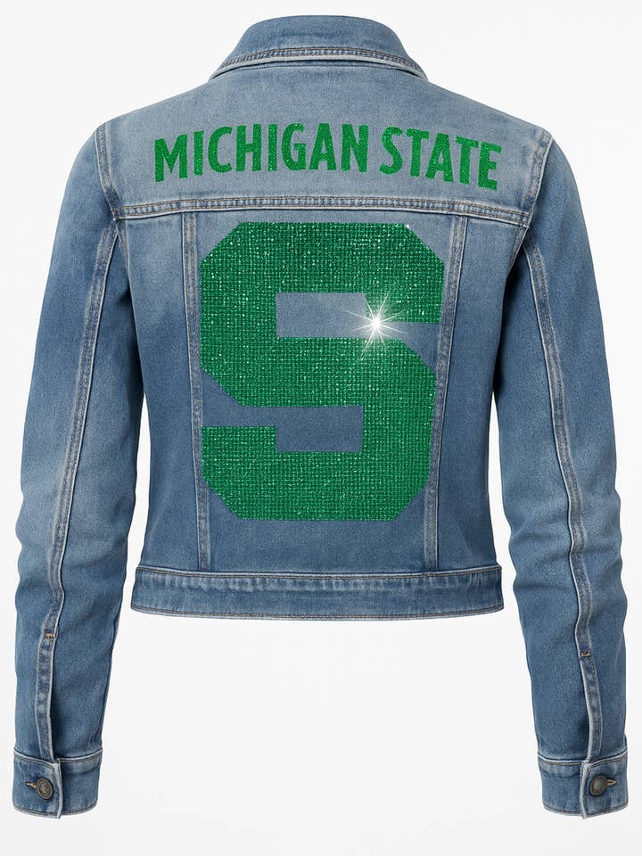 Moving Forward Designs - Wholesale Denim Jacket - Women's - Michigan State Block S Blue Denim Jacket1