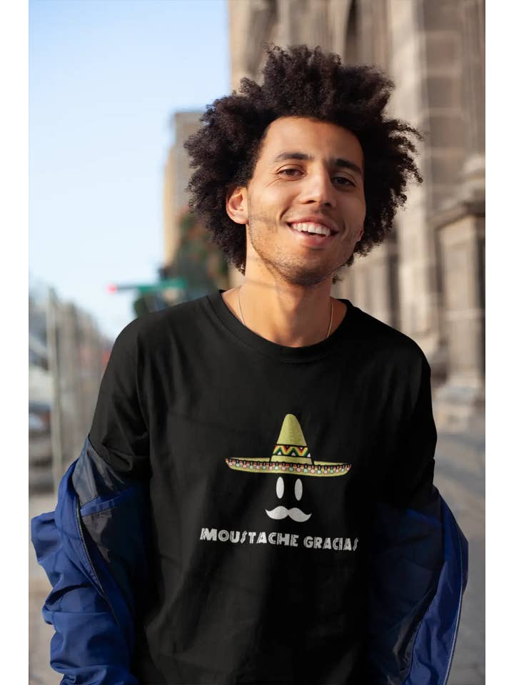 ULTRABASIC - Wholesale Screen Printed T-Shirt - Men's - Camiseta Para Hombre Moustache Gracias Impreso Letras4