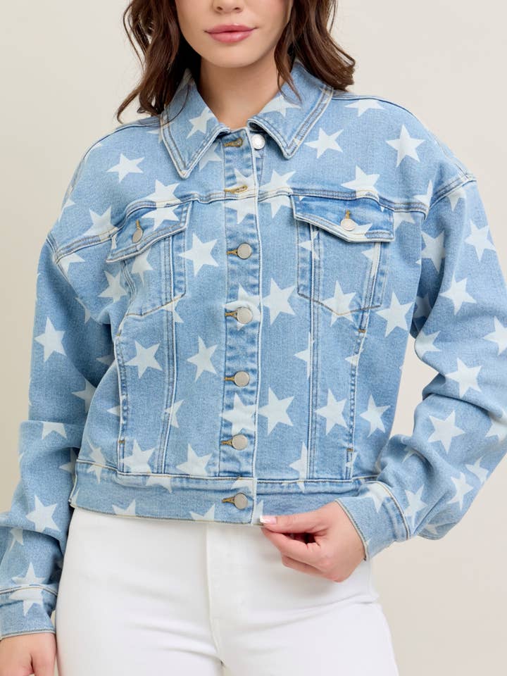 All Over Star Print Denim Jacket for wholesale by Judy Blue Jeans