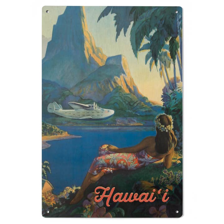 WOOD SIGN ART Hawaii, Vintage Tropical Airplane for wholesale by Lantern Press