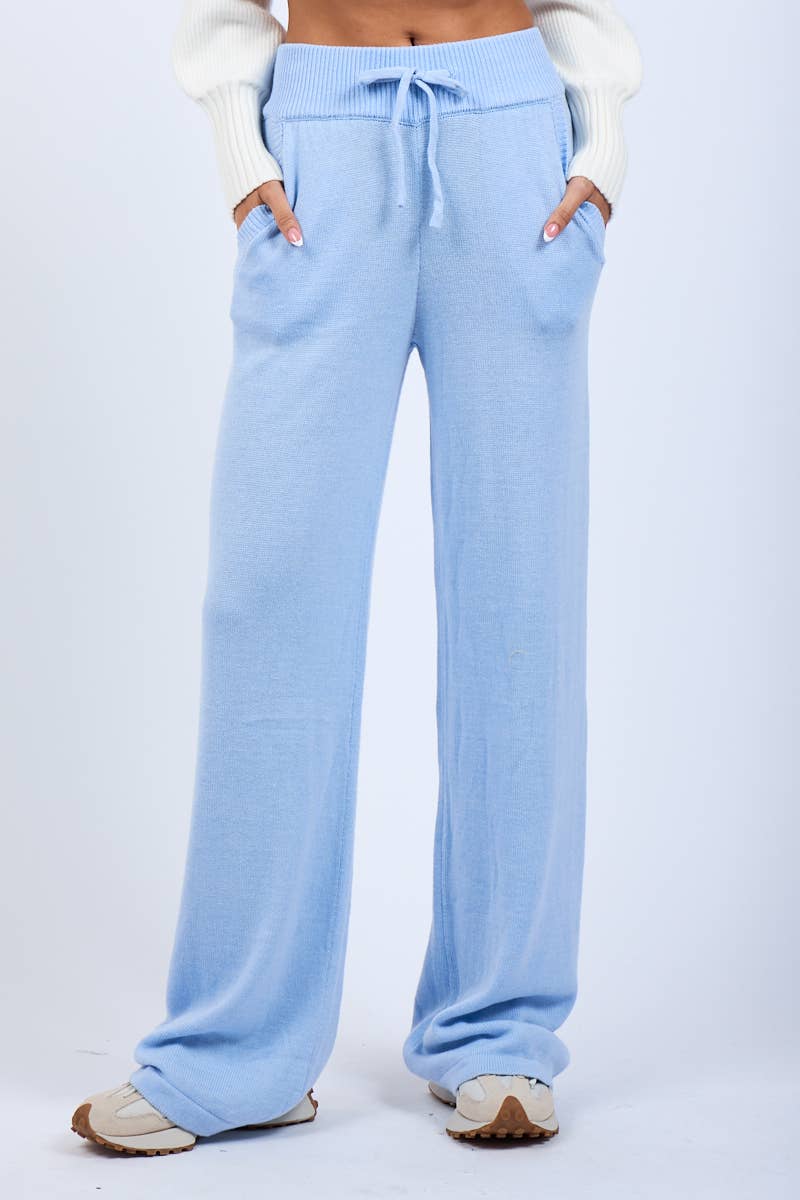 Sky to Moon - Vente Pantalon d'intérieur/de jogging – femme - PULL EN MAILLE DÉCONTRACTÉ À NOUER DEVANT PANTALON LONG DROIT1