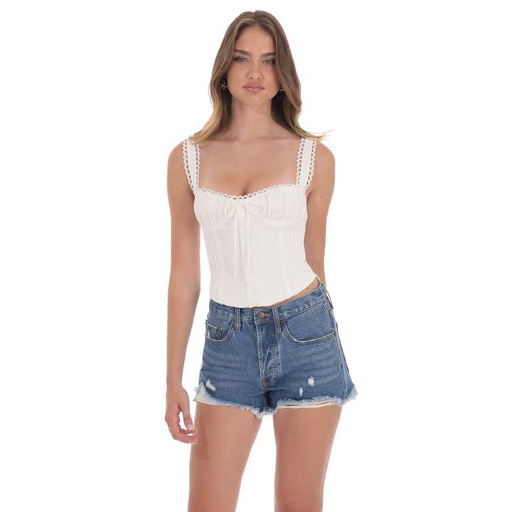 Distressed High Waisted Denim Shorts in Blue for wholesale by Lucy In The Sky