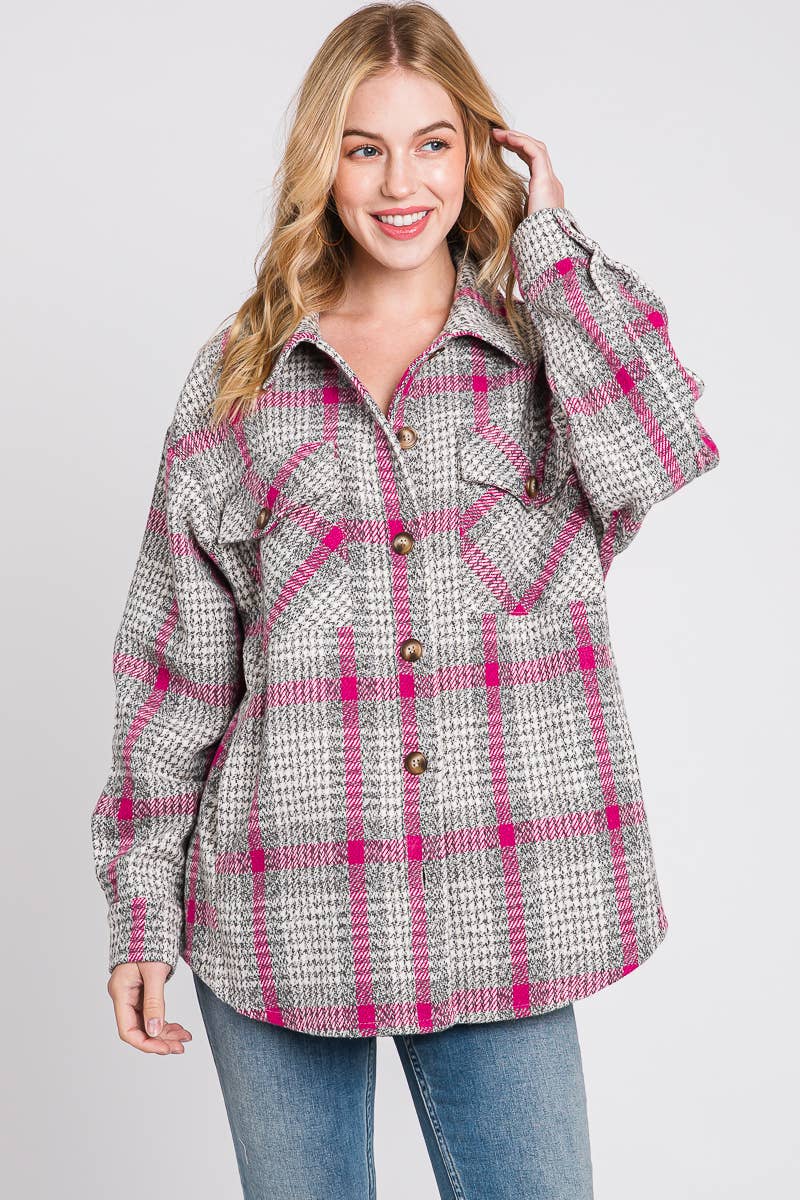 ELLEBORN – wholesale Shirt Jacket/Shacket - Women’s – Wide Plaid Button Down Jacket 3451T3