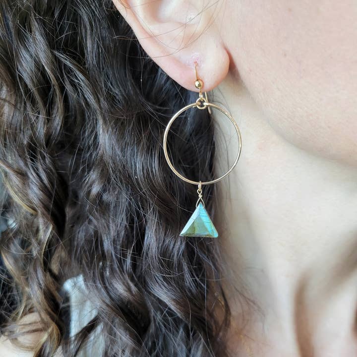 Leo Eleven Jewelry - Wholesale Dangle Earrings - Labradorite Triange Hoop Earrings 5