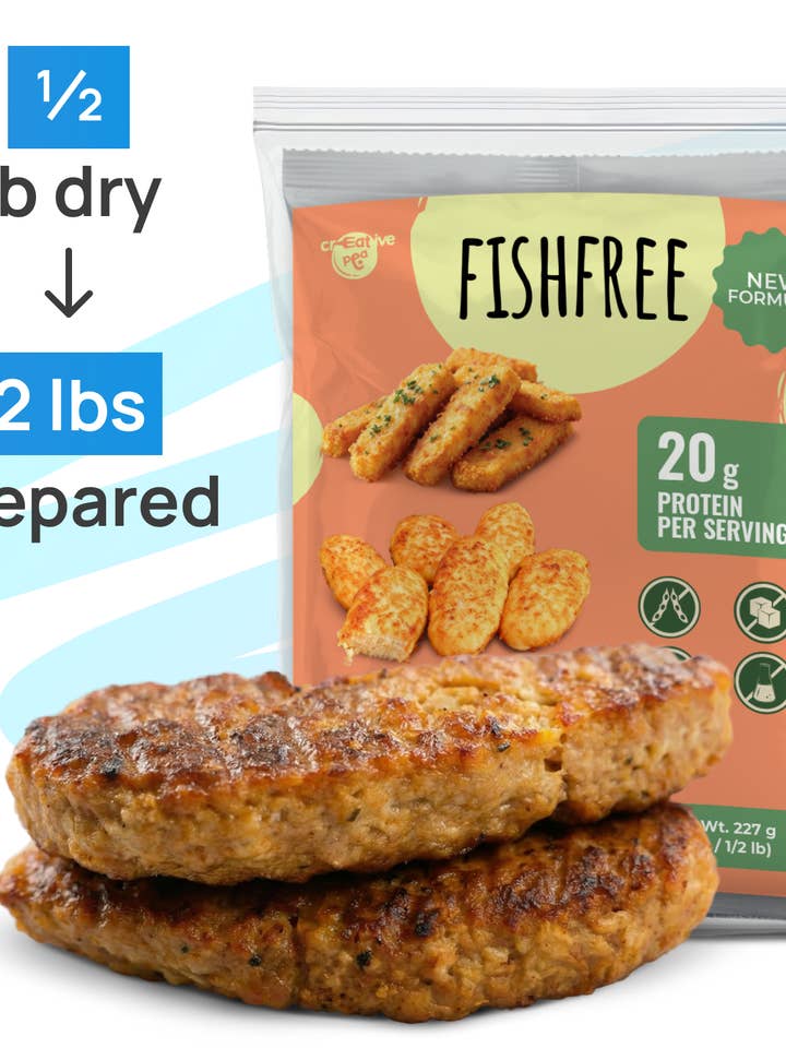 Viande Végétale de Poisson Vegan (Nouveau Mélange Amélioré, 227g) – Protéine de Pois Riche en Protéines, Compatible Keto, Sans Gluten & Durable | 1 Carton | B2B pour la vente par Creative Pea