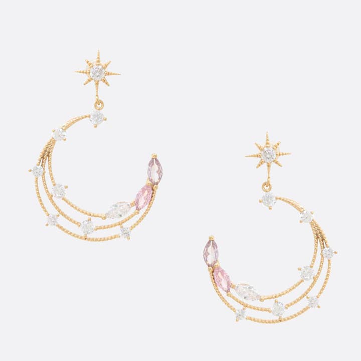 JOIA ACCESSORIES - Wholesale Stud/Post Earrings - 2206684 SODAJO BRASS CZ MOON, NORTHERN STAR EARRING