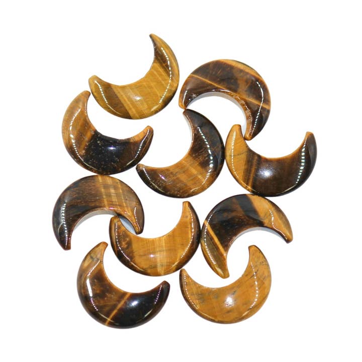 Lunes de cristal, Œil de tigre - paquet de 10 pour la vente par Earths Elements Wholesale