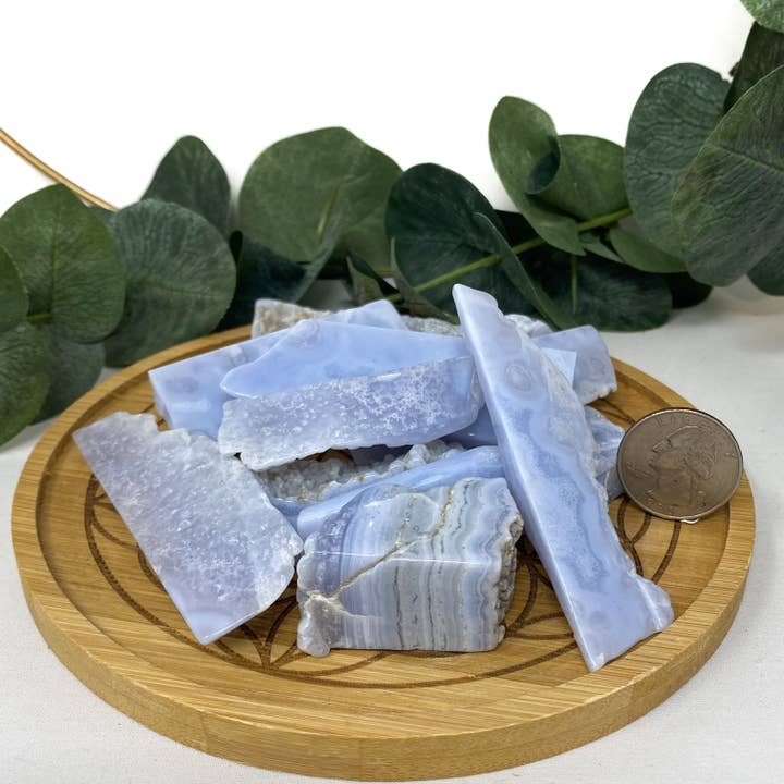 The Crystal Tabby - Wholesale Spiritual stone/crystal - Blue Lace Agate Slice Tumble 1/2 lb bag- 1bag1
