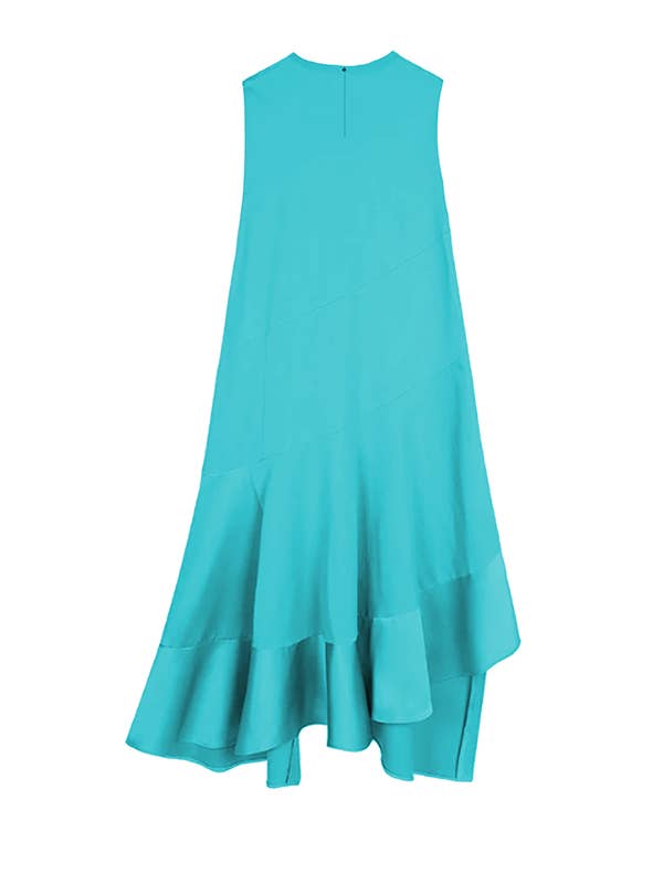 Chicto - Wholesale Dress - Women's - A-Line Loose Asymmetric Pockets Ruffled Round-Neck Maxi Dresses